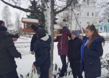 Учні Маневиччини наповнюють годівнички в рамках акції «Нагодуй птахів взимку»